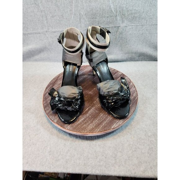 Marc Fisher Brodie Black Patent Leather Bow Heeled Sandals Size 9M - Picture 1 of 9